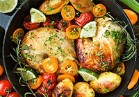 roasted chicken quarters with potatoes